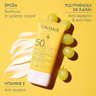 Caudalie Vinosun Protect High Protection Cream SPF 50+ - Eco-Friendly, Vegan, Non-Greasy Sunscreen for Daily Use - Glamourous Grace