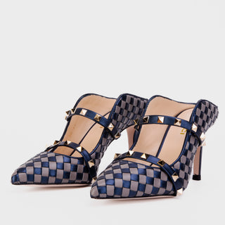 The Dosso Navy Blue Handwoven Pointy Toe Leather Women Sandal - Glamourous Grace