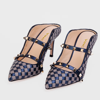 The Dosso Navy Blue Handwoven Pointy Toe Leather Women Sandal - Glamourous Grace