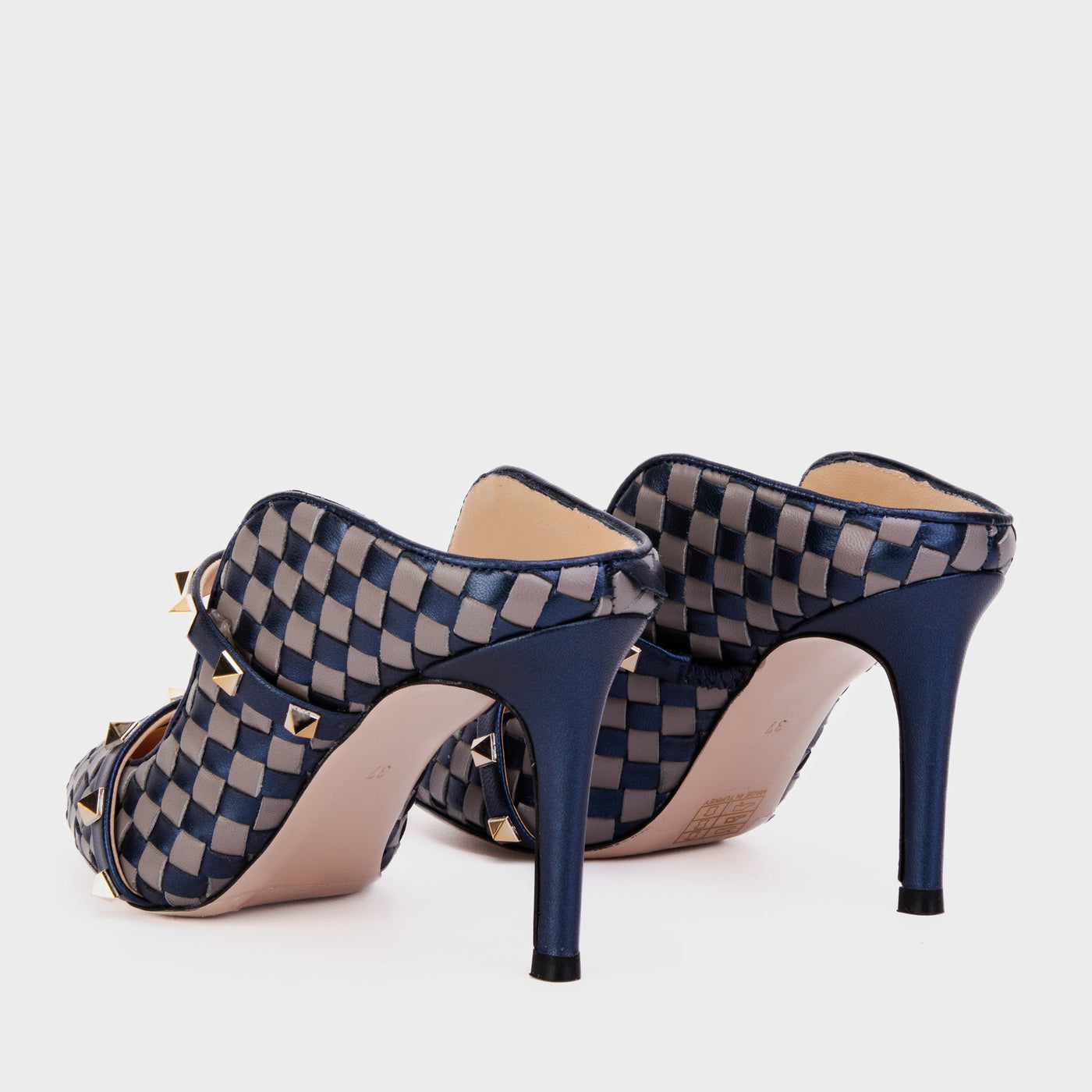 The Dosso Navy Blue Handwoven Pointy Toe Leather Women Sandal - Glamourous Grace