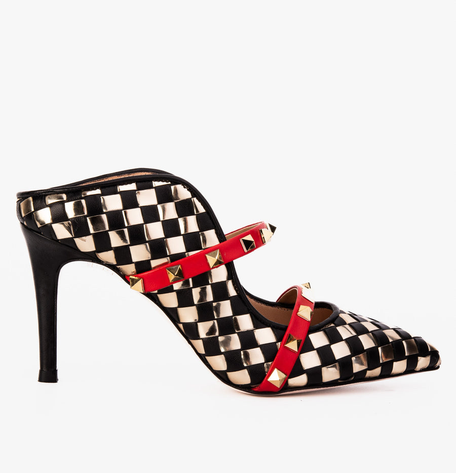 The Dosso Black Handwoven Leather Pointy Toe Women Sandal - Glamourous Grace