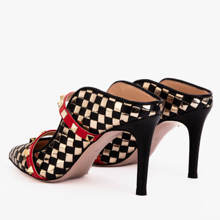 The Dosso Black Handwoven Leather Pointy Toe Women Sandal - Glamourous Grace