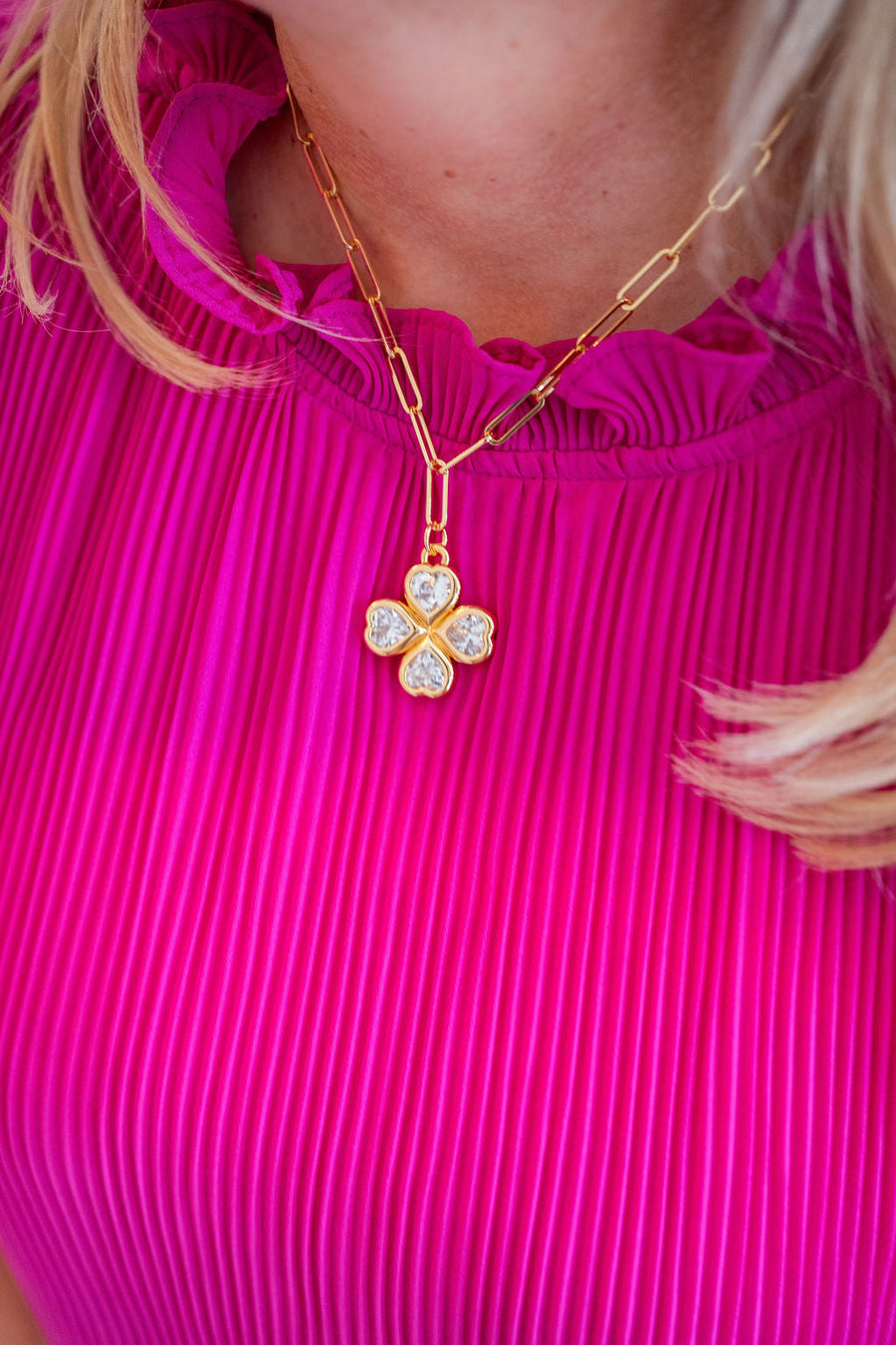 Jamie Clover Necklace- PaperClip Chain- 18k Plated - Glamourous Grace