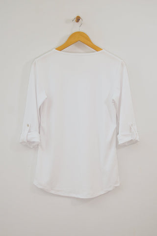Button Front Tee with Sleeve Tabs