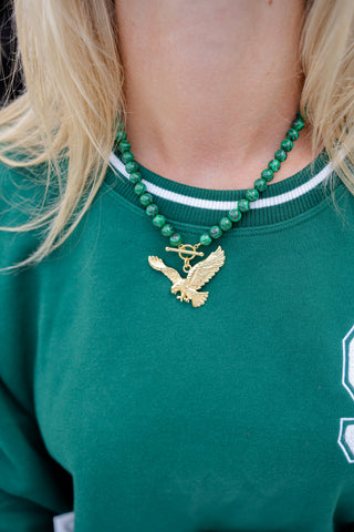 Eagles Green Malachite Beaded Necklace - 18k Gold Plated