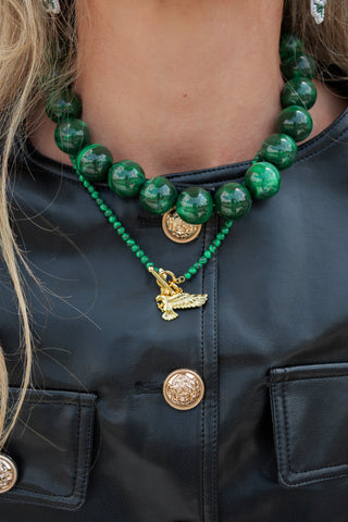 Eagles Green Malachite Beaded Necklace - 18k Gold Plated