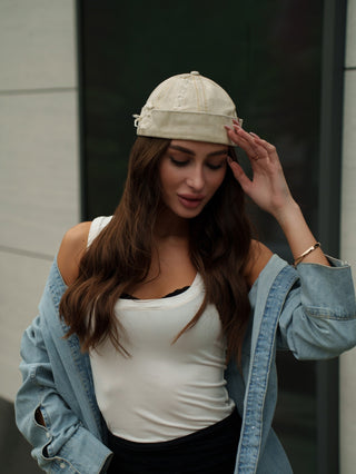 Docker Cap in Sand Denim