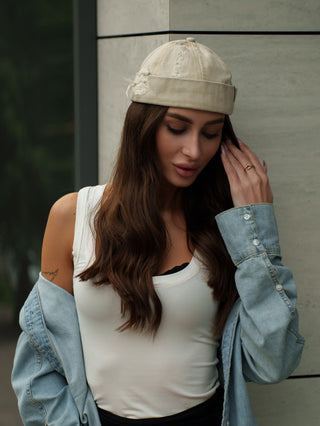 Docker Cap in Sand Denim