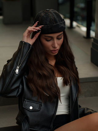 Docker Cap in Black Denim