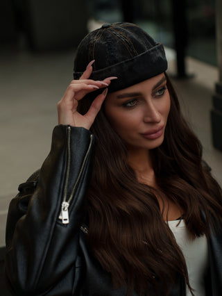 Docker Cap in Black Denim