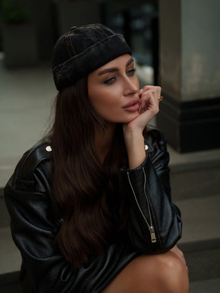 Docker Cap in Black Denim