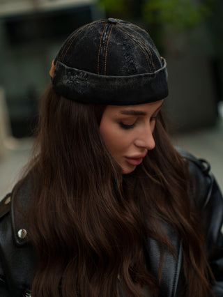 Docker Cap in Black Denim