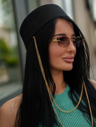 Hartym Double Chain Hat in Black