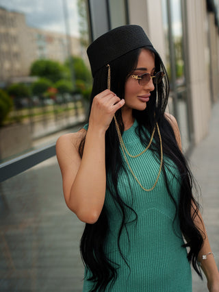 Hartym Double Chain Hat in Black