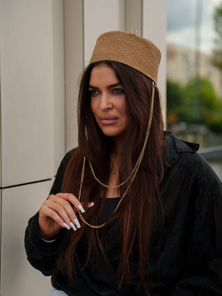 Palomna Double Chain Pierced Hat in Dark Beige