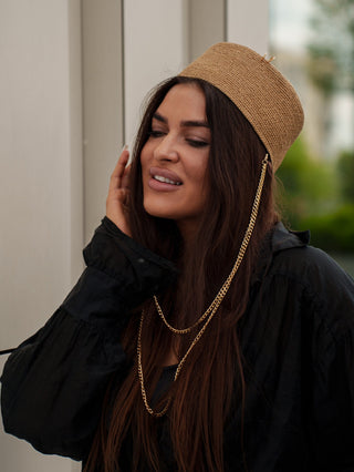 Palomna Double Chain Pierced Hat in Dark Beige