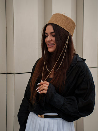 Palomna Double Chain Pierced Hat in Dark Beige