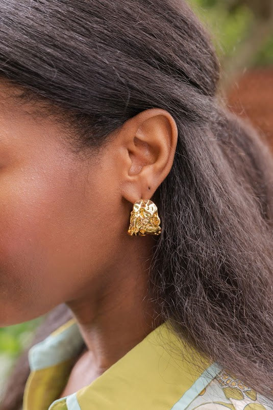 Belinda - Textured 18k Gold Plated Hoop Earring - Meeghan Mullin Collection - Glamourous Grace