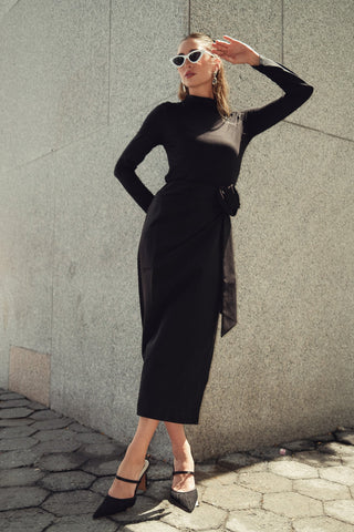 Rosette Midi Skirt- Black
