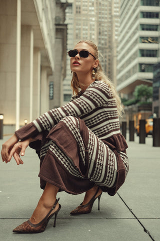 Crochet Knit Skirt- Chocolate and Cream