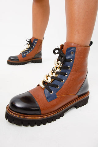 The Belgrad Brown  Leather Lace-Up Ankle Women Boot With a Side Zipper Final Sale!