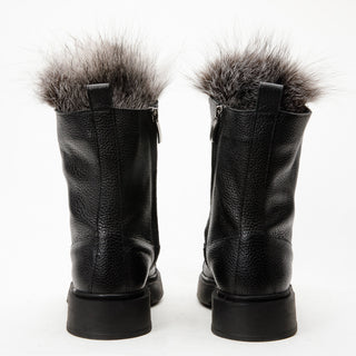 The Kajapati Black Leather Natural Fur Mid Calf Women Boot
