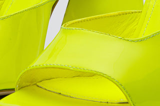 The Butterfly Block Heel Neon Yellow Patent Leather Sandal Final Sale! - Glamourous Grace