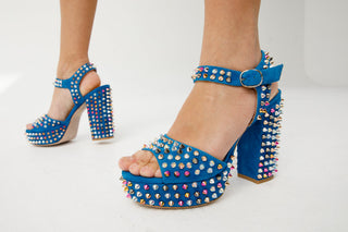 The Tampico Blue Suede Leather Spike Platform Heel Women Sandal - Glamourous Grace
