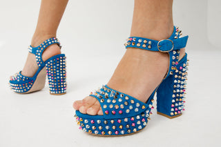 The Tampico Blue Suede Leather Spike Platform Heel Women Sandal - Glamourous Grace