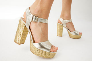 The Tampico Platform Heel Gold Leather Women Sandal - Glamourous Grace