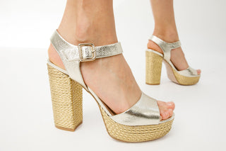 The Tampico Platform Heel Gold Leather Women Sandal - Glamourous Grace