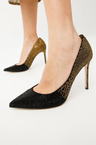 The Bago Black & Gold Glitter Leather Pump Women Shoe - Glamourous Grace