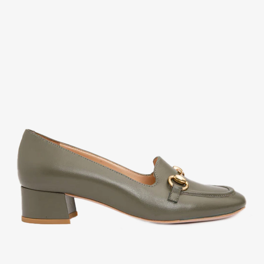 The Delhi Green Leather Block Heel Pump Women Shoe - Glamourous Grace