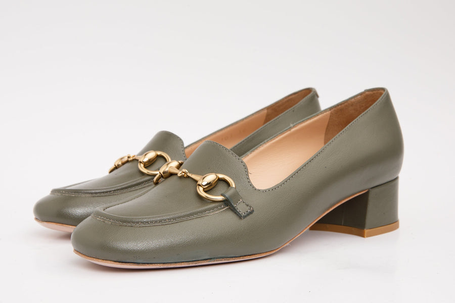 The Delhi Green Leather Block Heel Pump Women Shoe - Glamourous Grace