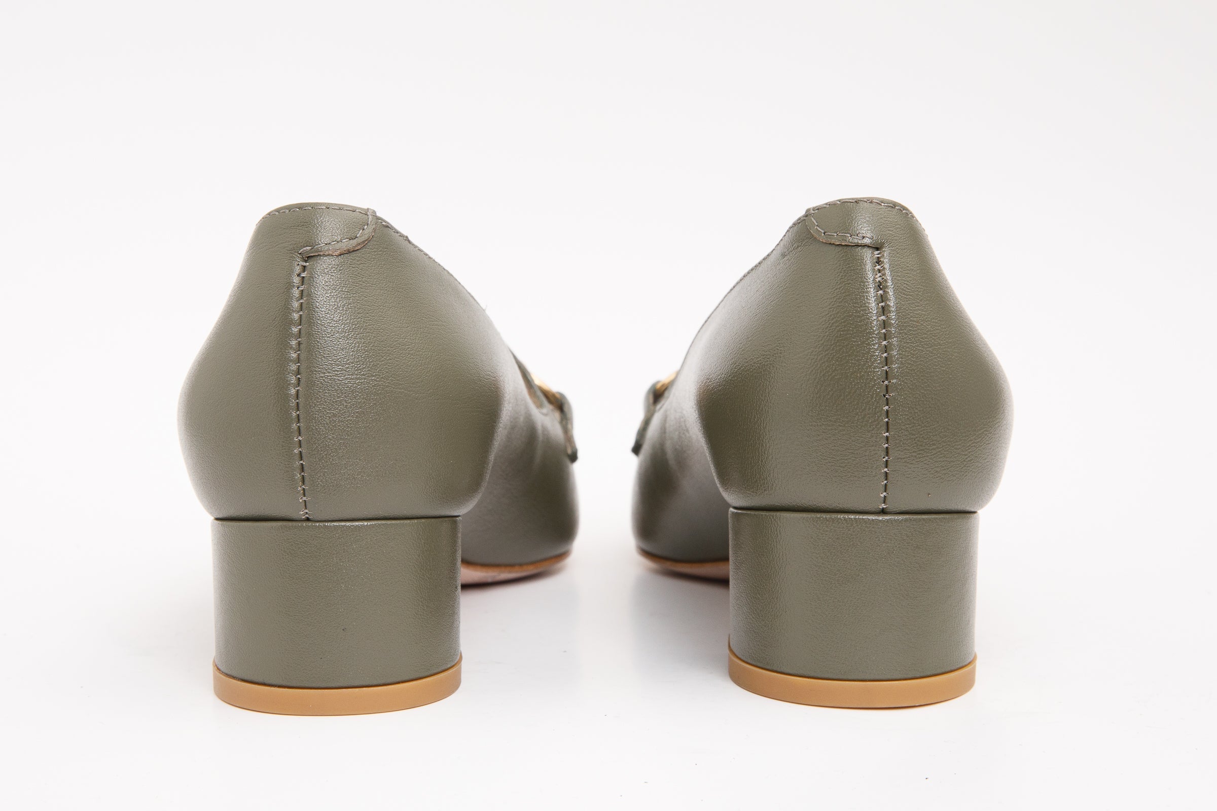 The Delhi Green Leather Block Heel Pump Women Shoe - Glamourous Grace