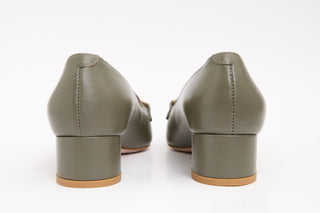 The Delhi Green Leather Block Heel Pump Women Shoe - Glamourous Grace
