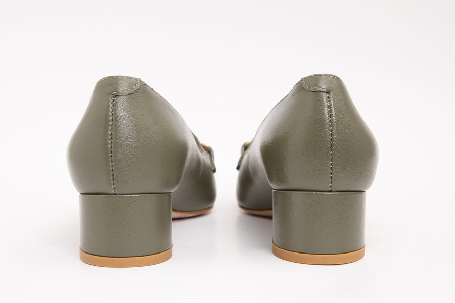 The Delhi Green Leather Block Heel Pump Women Shoe - Glamourous Grace
