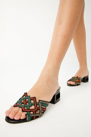 The Palma Black Glitter Leather Block Heel Women Sandal - Glamourous Grace