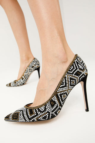 The Nampula Black Glitter Leather Pump Women Shoe - Glamourous Grace