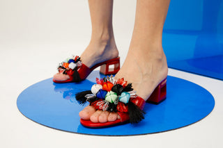 The Vigo Red Leather Block Heel Women Sandal - Glamourous Grace