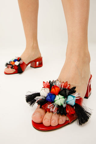 The Vigo Red Leather Block Heel Women Sandal - Glamourous Grace