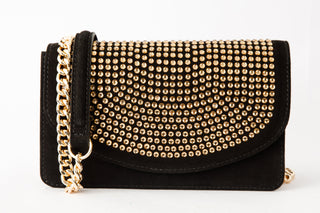 The Ailano Black and Gold Leather Glitter Handbag
