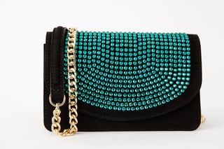 The Ailano Black and Green Leather Glitter Handbag