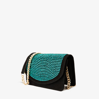 The Ailano Black and Green Leather Glitter Handbag