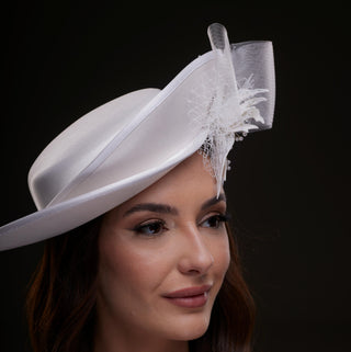 White Bridal Hat with Sculpted Flower - Glamourous Grace