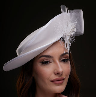 White Bridal Hat with Sculpted Flower - Glamourous Grace