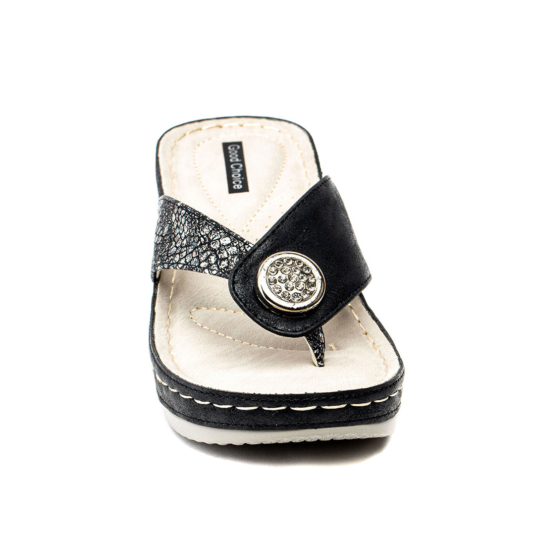 Women's Dafni Black Wedge Sandals - Glamourous Grace