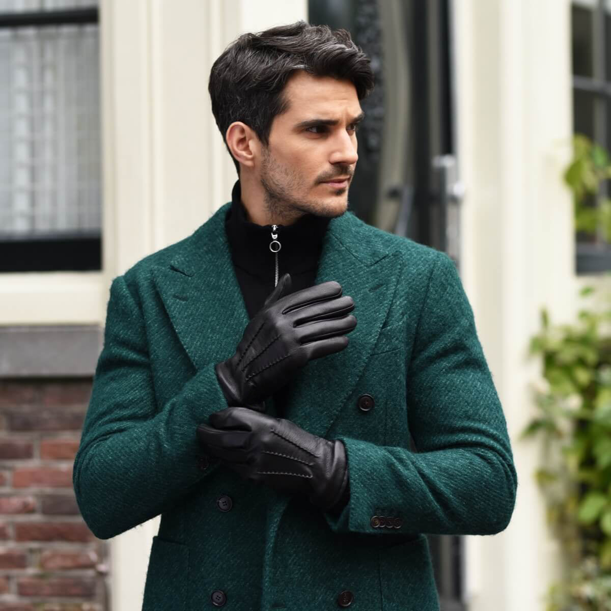 Daniel (black) – Goatskin leather gloves with warm wool lining and touchscreen function - Glamourous Grace