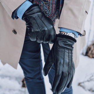Daniel (black) – Goatskin leather gloves with warm wool lining and touchscreen function - Glamourous Grace
