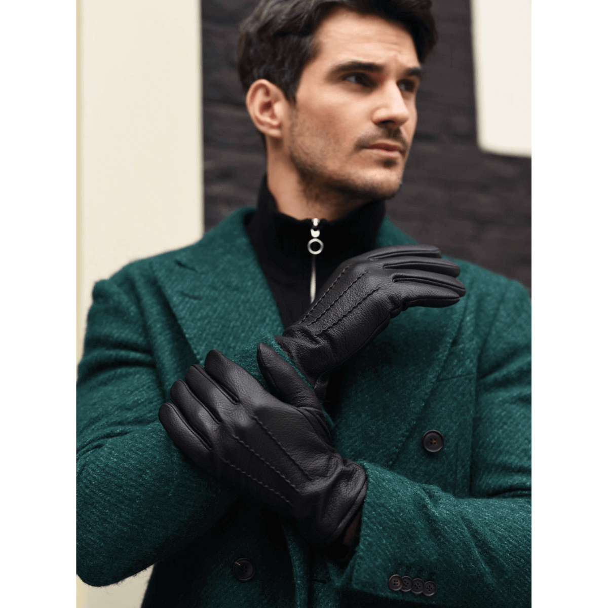 Daniel (black) – Goatskin leather gloves with warm wool lining and touchscreen function - Glamourous Grace
